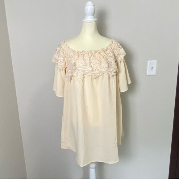 NWT Umgee Crochet Top Lace Short Flutter Sleeve Boho Mini Dress Women's Size S - Picture 7 of 14